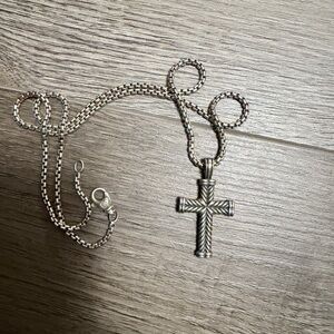 David Yurman Silver Cross Pendant Necklace